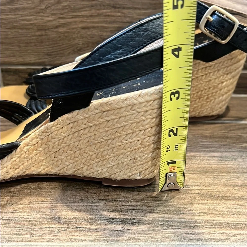 Palomitas Brand Leather Black Wedge Espadrilles with Ankle Strap